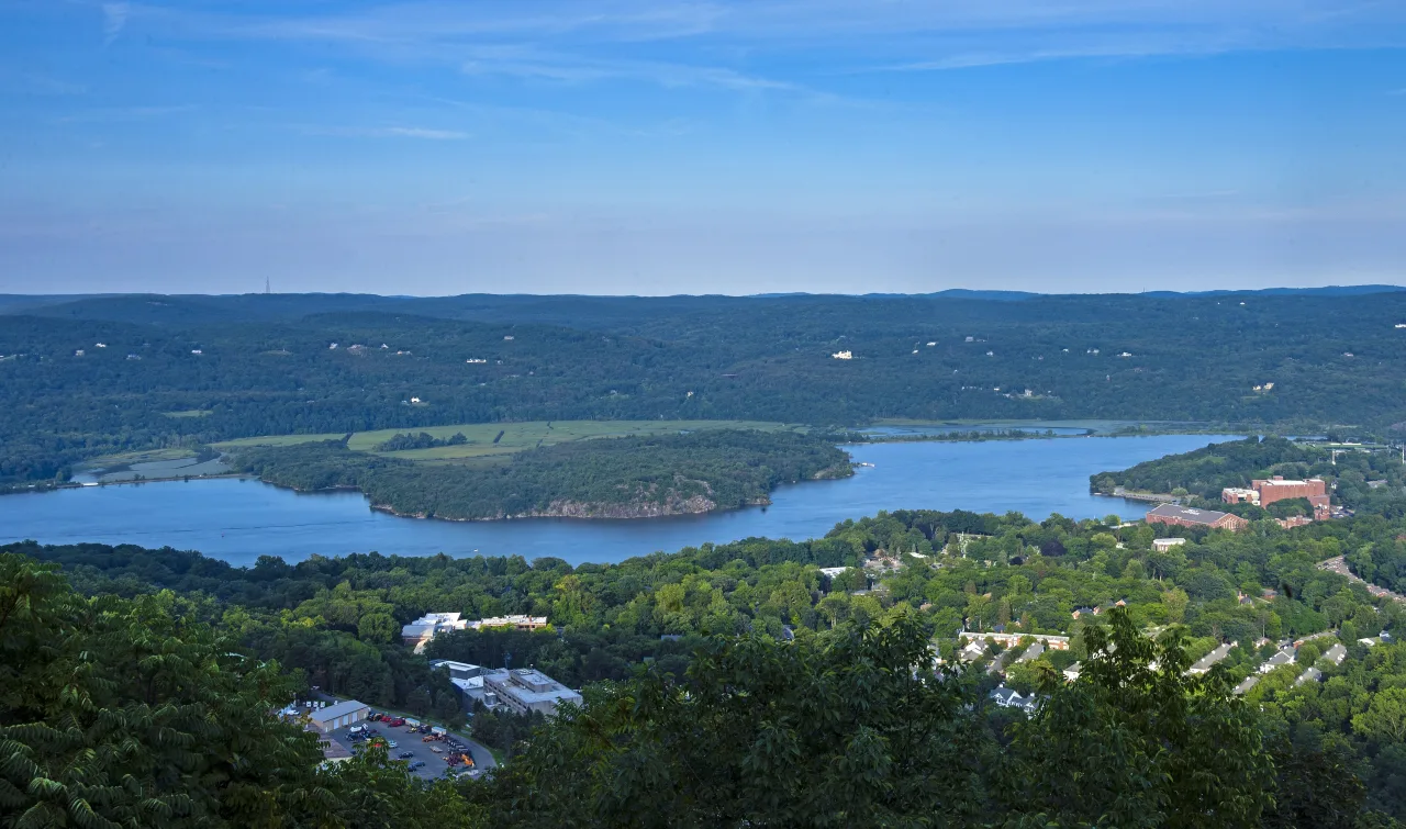 The Hudson winding past Constitution Island, seen from the hills above Route 9W